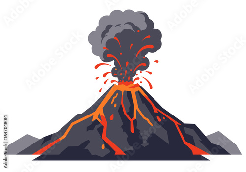 Cartoon Volcano Eruption with Lava and Smoke