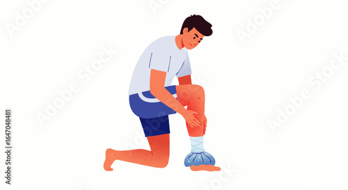 Man with Injured Leg Applying Ice Pack for Relief and Recovery