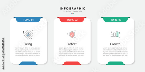 Infographic template design. 3 Step timeline journey. Process diagram, 3 options on white background, Infograph elements, business, education, technology, modern vector illustration.