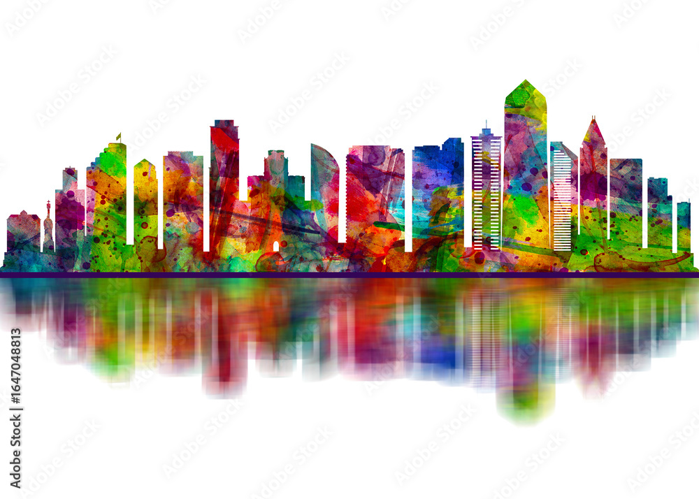 Obraz premium San Diego California Skyline. Cityscape Skyscraper Buildings Landscape City Downtown Abstract Art