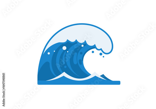 Stylized Blue Ocean Wave with White Foam Crest
