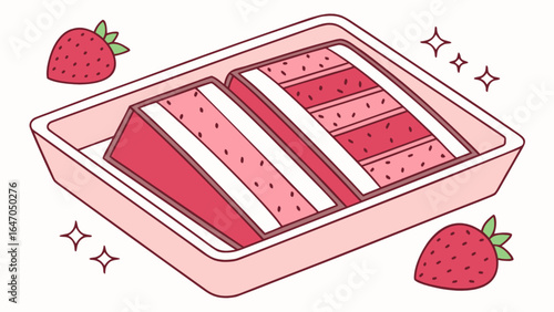 Strawberry shortcake dessert tray with fresh strawberries and sparkles food illustration sweet treat design
