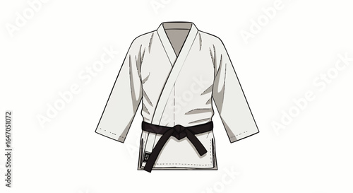 Vector Illustration of a White Karate Gi with Black Belt