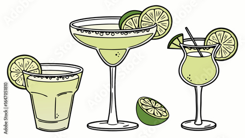 Refreshing margarita cocktail illustration with lime garnish for summer drink and beverage designs