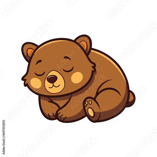 Adorable Brown Bear Cub Sleeping Peacefully in a Cartoon Style Illustration