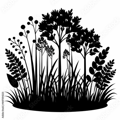 Wild Thicket vector clean black silhouette design white background