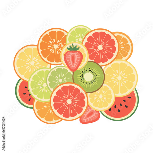 Vibrant citrus fruit slices arranged for healthy lifestyle concept or refreshing summer juice designs