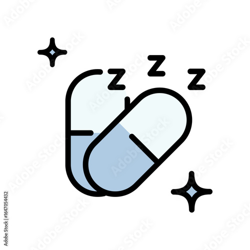 Sleeping Pills Color Icon. Sleep Aid Medication. Nighttime Rest And Relaxation. Insomnia Relief Flat Symbol. Isolated Vector Illustration, isolated on white background.