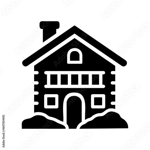 Alpine chalet icon for snowy mountain cabin and winter holiday accommodation
