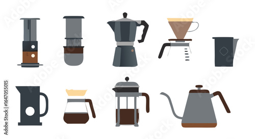 Variety of modern coffee brewing methods for coffee lovers, brewers, cafes, restaurants, and coffee shops
