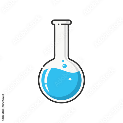 Classic chemistry flask filled with vibrant blue liquid, perfect for science educational materials and lab concepts