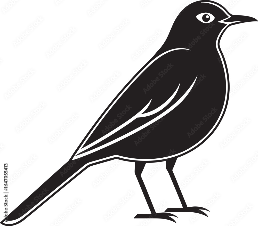 Obraz premium Silhouette of a Blackbird on a White Background