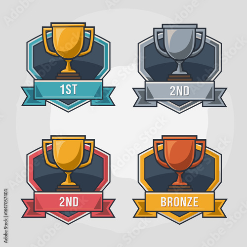 Vector set of gamified digital ranking badges – Perfect for leaderboard graphics, game UI, or achievement systems