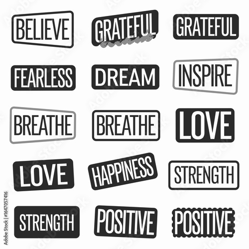 Vector set of daily affirmation stickers with bold minimalist words