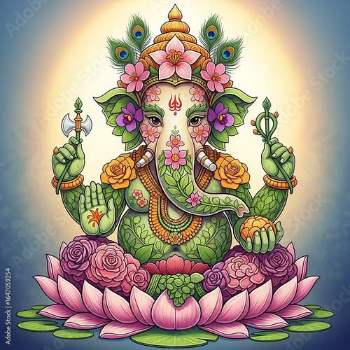 A Divine Green Ganesha Ador...