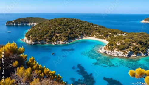 Fototapeta Naklejka Na Ścianę i Meble -  Sun-drenched Kolocep Island, Dalmatia, Croatia, showcasing lush vegetation and azure waters,  serenity,  holiday