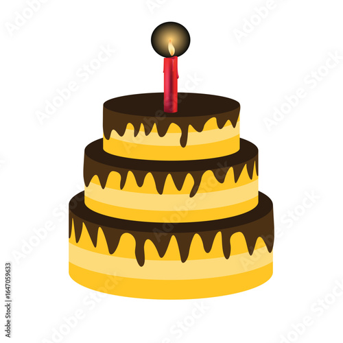 cake icon yellow brown color in plastic 3d style
