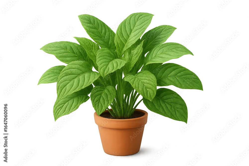 Fototapeta premium Lush green plant thrives in a simple terracotta pot, isolated on a transparent background, ready for integration into any design
