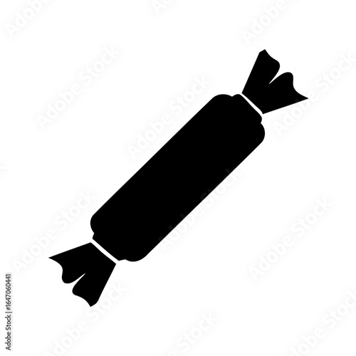 Simple black silhouette illustration of a wrapped candy with twisted ends