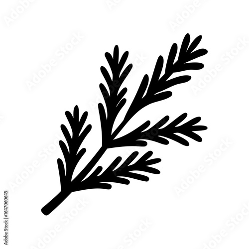 Simple black silhouette of a fern frond against a white background