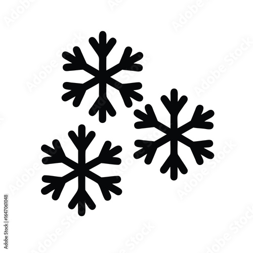 Three Simple Black Snowflakes on a White Background Indicating Cold Weather