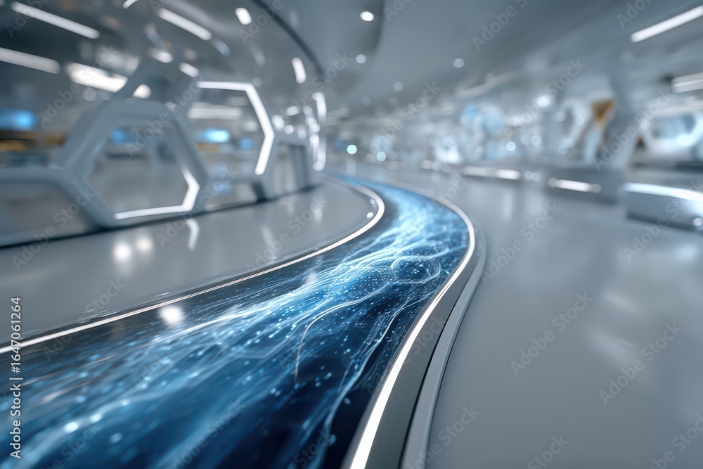 Fototapeta premium Futuristic corridor design featuring illuminated surfaces and advanced technology