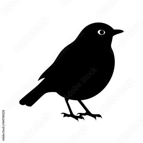 Silhouette of a Robin Bird Perched on its Feet, a Simple Illustration