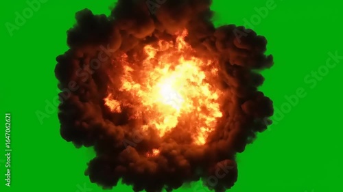 Fiery Explosion with Smoke on Green Screen VFX Stock Footage