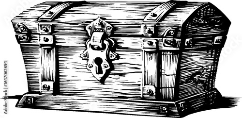 Vintage ornate wooden chest engraving design for antique decoration and collectibles