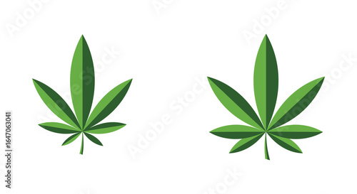 Two Green Marijuana Leaves Isolated on White Background in Vector Format