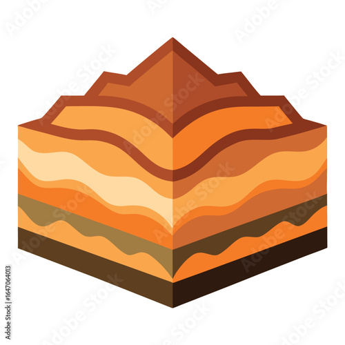 Photo of stylized crosssection of geological layers isolated on white background