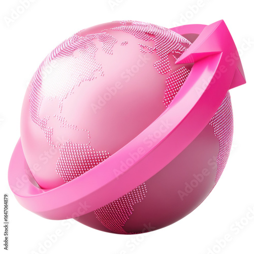 Pink Globe with Arrow Symbolizing Global Growth and Expansion
