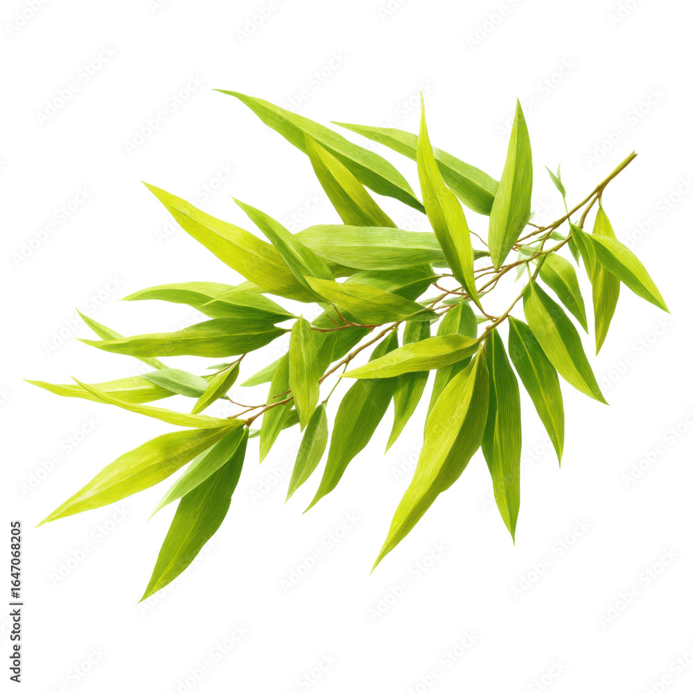 Naklejka premium Isolated Bamboo Leaf Cluster with Bright Lime and Yellow Tones