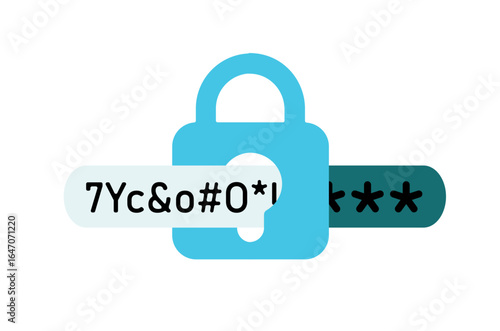 Illustration of padlock lock system, Password encryption