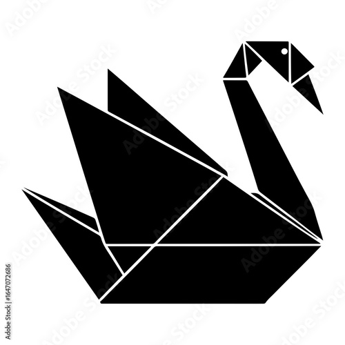 Black origami swan with white eye black swan paper art