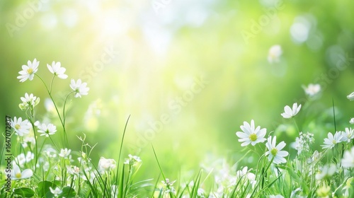 Fresh Spring Flowers Blooming in a Lush Green Meadow Landscape