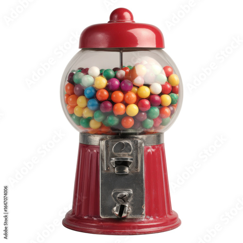 Vintage Red Gumball Machine with Colorful Gumballs Inside