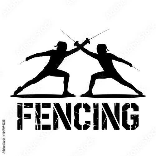 Silhouetted fencers clash swords in dynamic pose fencing duel
