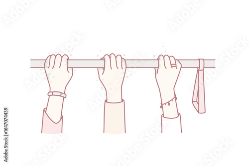Bacteria, virus, coronavirus infection concept. Human hands on handrails in city traffic holding virus in vehicles. vulnerable groups vector illustration
