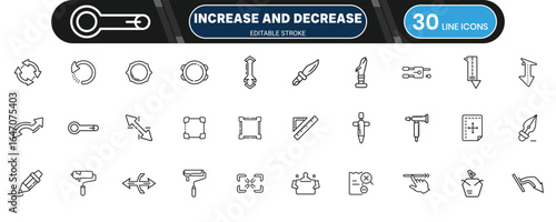 Increase and Decrease Stroke Line Icon Set for User Interface Design, Adjustments and Controls