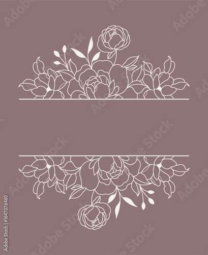 Decorative Floral Border Vector Design Images, Title Name Border flower Hand Draw Decoration, Name Border, leaf Hand Draw. flower frame with blue flowers. Hand drawn mono line floral background.