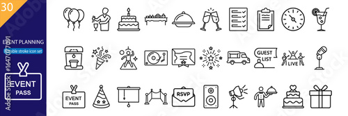 30 Event planning Vector Icons - Clean Line Icon Set