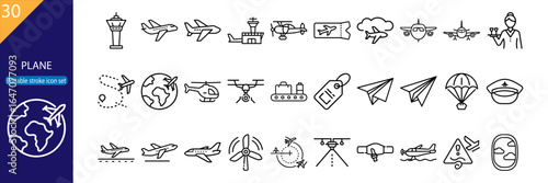 30 Plane Vector Icons – Modern Line Icon Set