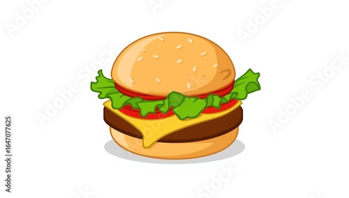 colorful and whimsical clipart illustration of a delicious hamburger on a clean white background