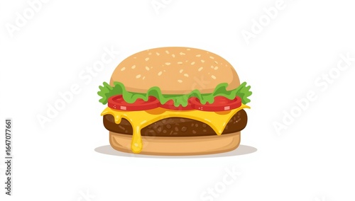 colorful and whimsical clipart illustration of a delicious hamburger on a clean white background