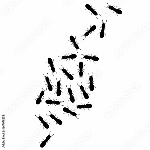 Vector illustration of a termite colony gathering on a white background.