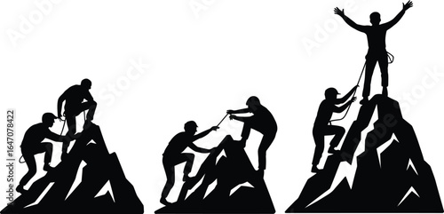 Mountain Climbers Climbing Mountains Silhouette