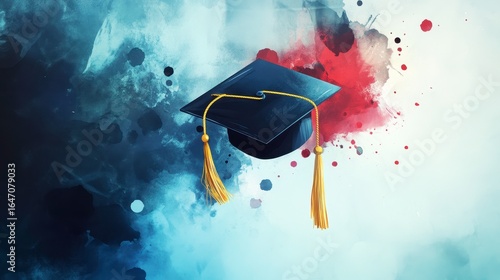 Graduating Cap Against Colorful Abstract Background for Education Theme