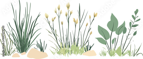 Easter eggs nestled among vibrant green grass and cheerful spring flowers in a sunny meadow