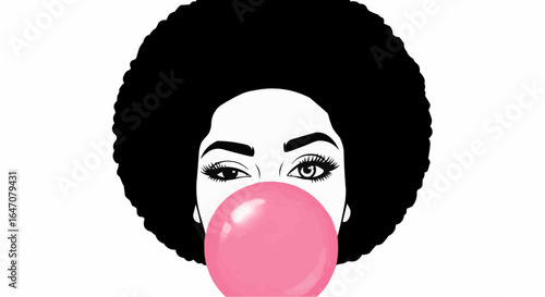Black Afro Woman Blowing Bubble Gum stock
